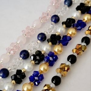 Lapis Lazuli, Rose Quartz, and Glass Pearl Crystal Bicones Beaded Bracelet